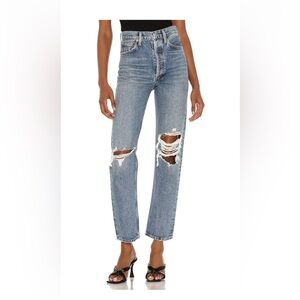 Agolde Blue Ripped Straight Leg Jeans